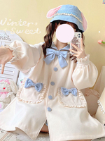 Sweet Lolita Cappotti Fiocchi Ruffles Soprabito Poliestere Blu Winter Lolita Outwears