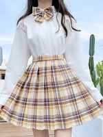 Sweet Lolita Mini Gonna Plaid Pattern Bows Polyester Academic Mini Gonna