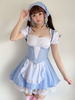 Sweet Lolita OP Dress Baby Blue Lace Up Plaid Ruffle Maid Lolita Abiti di un pezzo