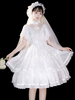 Sweet Lolita OP Dress Poliestere Maniche corte Ruffles Fiocchi Pizzo Bianco Lolita Abito intero