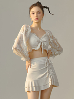 Sweet Lolita Outfit Ecru White Ruffles Farfalla Top a maniche lunghe Pantaloni