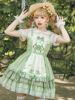 Sweet Lolita Outfit Grembiule maglione a maniche corte con fiocco verde