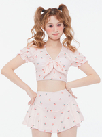 Sweet Lolita Outfit Top con pantaloni a maniche corte con stampa floreale rosa