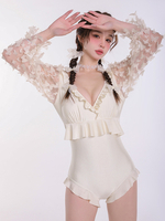 Sweet Lolita Outfit Tuta a maniche lunghe con volant bianco ecru