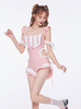Sweet Lolita Outfit Tuta senza maniche con fiocchi rosa con volant