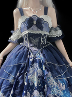Sweet Lolita Outfits Abito senza maniche con stampa floreale blu scuro Accessorio per maniche lunghe