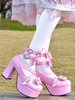 Sweet Lolita Pumps Pink Bows Scarpe col tacco alto in pelle Lolita