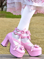 Sweet Lolita Pumps Pink Bows Scarpe col tacco alto in pelle Lolita