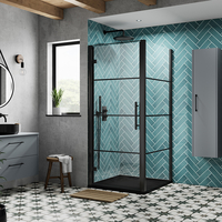 Box Doccia Angolare con Porta a Battente Nera - Piatto Doccia Grigio Chiaro - Anta Paraspruzzi 800mm - Porta Doccia 800mm