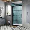 Box Doccia con Porta Scorrevole Nera e Piatto Doccia - 1200mm x 700mm