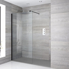 Box Doccia Walk-In a Nicchia con Piatto Doccia Effetto Ardesia e Profilo Nero - Disponibile in Diverse Misure - Nox