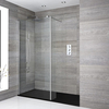 Box Doccia Walk-In a Nicchia con Piatto Doccia Effetto Ardesia,  Parete Paraspruzzi e Profilo Cromato - Disponibile in Diverse Misure - Portland