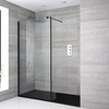 Box Doccia Walk-In a Nicchia con Piatto Doccia Effetto Ardesia,  Parete Paraspruzzi e Profilo Nero - Disponibile in Diverse Misure - Nox