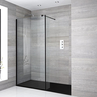 Box Doccia Walk-In a Nicchia con Piatto Doccia Effetto Ardesia,  Parete Paraspruzzi e Profilo Nero - Disponibile in Diverse Misure - Nox