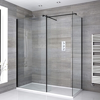 Box Doccia Walk-In Angolare con Piatto Doccia e Profilo Nero - Disponibile in Diverse Misure - Nox