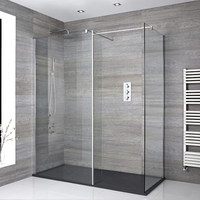Box Doccia Walk-In Angolare con Piatto Doccia Effetto Ardesia e Profilo Cromato - Disponibile in Diverse Misure - Portland