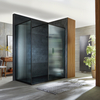 Box Doccia Walk In Angolare in Vetro Scanalato con Telaio Nero - 1100mm x 700mm - Piatto Doccia Bianco