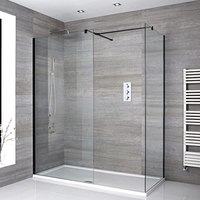 Box Doccia Walk-In Angolare Nero con Piatto Doccia - Disponibile in Diverse Misure - Nox