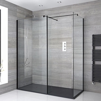 Box Doccia Walk-In Angolare Nero con Piatto Doccia e Parete Paraspruzzi - Disponibile in Diverse Misure - Nox