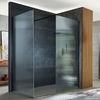 Box Doccia Walk-in Angolare Nero in Vetro Scanalato con con Piatto Doccia Effetto Ardesia - Scelta di Misure