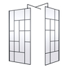 Box Doccia Walk In con Parete a Griglia Nera Astratta e Piatto Doccia - 1100mm x 700mm - Senza Anta Paraspruzzi