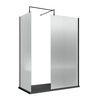 Box Doccia Walk In in Vetro Scanalato con Profilo Nero - 1400mm x 800mm - Piatto Doccia Bianco - Senza Anta Paraspruzzi