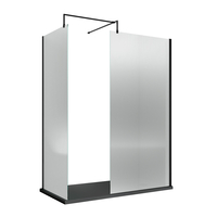 Box Doccia Walk In in Vetro Scanalato con Profilo Nero - 1400mm x 800mm - Piatto Doccia Bianco - Senza Anta Paraspruzzi