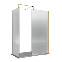 Box Doccia Walk In Ottone Spazzolato in Vetro Scanalato - 1400mm x 800mm - Piatto Doccia Bianco - Senza Anta Paraspruzzi