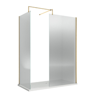 Box Doccia Walk In Ottone Spazzolato in Vetro Scanalato con Piatto Doccia - 1400mm x 800mm - Senza Anta Paraspruzzi