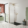 Box Doccia Walk-In Ottone Spazzolato in Vetro Scanalato con Piatto Doccia Effetto Ardesia - Scelta di Dimensioni ed Opzioni con Anta Paraspruzzi
