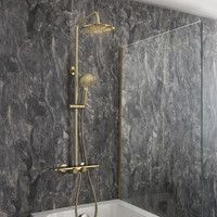 Colonna Doccia con Miscelatore Termostatico a Barra con Soffione Rotondo,  Doccetta ed Erogatore Integrato - Oro Satinato