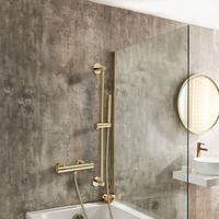 Colonna Doccia con Miscelatore Termostatico a Barra Rotondo con Doccetta e Asta Saliscendi - Oro Satinato - Elsie