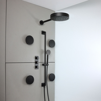 Colonna Doccia con Miscelatore Termostatico con Deviatore,  Soffione,  Idrogetti e Asta Saliscendi con Doccetta (3 Vie) - Nero - Lune