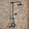 Colonna Doccia con Miscelatore Termostatico Esposto a due Maniglie con Soffione Tondo e Doccetta - Stile Industriale - Nero - Zandra