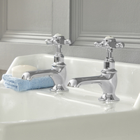 Coppia di Rubinetti a Croce Per Lavabo - Design Tradizionale Cromo/Bianco - Elizabeth
