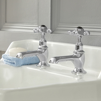 Coppia di Rubinetti a Croce Per Lavabo - Design Tradizionale Cromo/Nero - Elizabeth