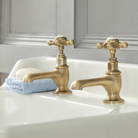 Coppia di Rubinetti a Croce Per Lavabo - Design Tradizionale Oro Spazzolato - Elizabeth