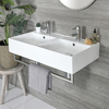 Doppio Lavabo Bagno Sospeso Rettangolare Bianco con Portasalviette Cromato - 820mm x 420mm - Sandford