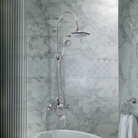 Kit Doccia con Miscelatore per Vasca da Bagno a Parete con Soffione e Doccetta Art Deco - Cromato - Earlham