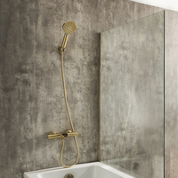 Kit Doccia con Miscelatore Rotondo Termostatico a Barra con Doccetta ed Erogatore per Vasca - Oro Satinato - Arlo