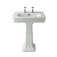 Lavabo con Colonna da 540mm con 2 Fori del Rubinetto Porcellana Bianca e Finitura Lucida