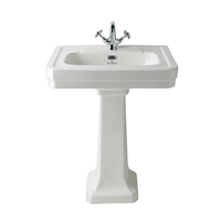 Lavabo con Colonna da 640mm con 1 Foro del Rubinetto Porcellana Bianca e Finitura Lucida