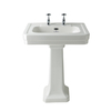 Lavabo con Colonna da 640mm con 2 Fori del Rubinetto Porcellana Bianca e Finitura Lucida