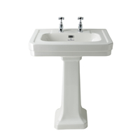 Lavabo con Colonna da 640mm con 2 Fori del Rubinetto Porcellana Bianca e Finitura Lucida