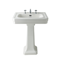 Lavabo con Colonna da 640mm con 3 Fori del Rubinetto Porcellana Bianca e Finitura Lucida