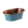 Lavabo da Appoggio in Rame in Stile Retrò - 530mm x 345mm x 180mm (Senza Fori per il Rubinetto) - Rame con Esterno Blu con Patina