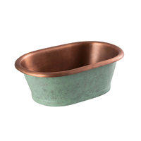 Lavabo da Appoggio in Rame in Stile Retrò - 530mm x 345mm x 180mm (Senza Fori per il Rubinetto) - Rame con Esterno Verderame
