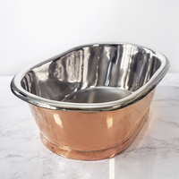 Lavabo da Appoggio in Rame in Stile Retrò da 530mm Senza Fori per Rubinetto - Rame con Interni in Nichel