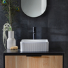 Lavabo da Appoggio Quadrato Scanalato Bianco 380mm senza Fori per Rubinetto