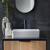 Lavabo da Appoggio Rettangolare Scanalato Bianco 500mm senza Fori per Rubinetto